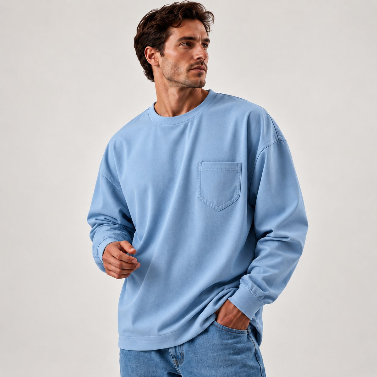 Daven™ Long-Sleeve Shirt with Minimalist Design and Chest Pocket