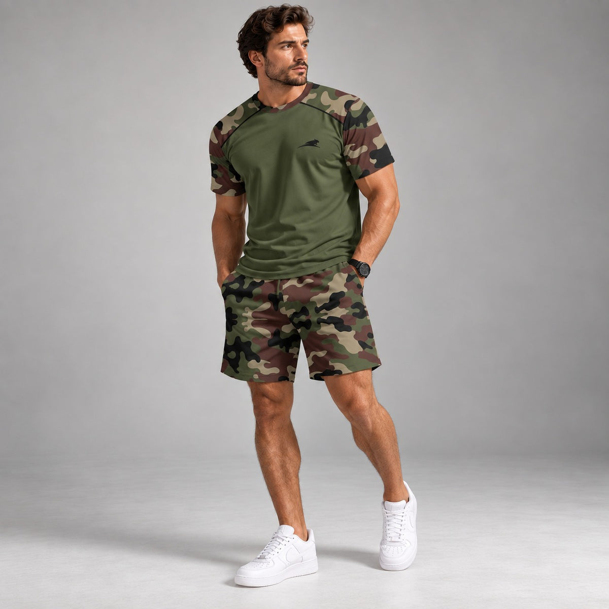 Landon™ Camo Set with Short-Sleeve Shirt and Drawstring Shorts