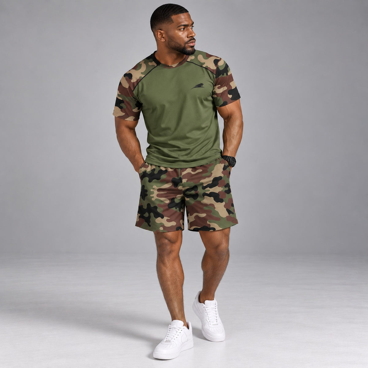 Landon™ Camo Set with Short-Sleeve Shirt and Drawstring Shorts