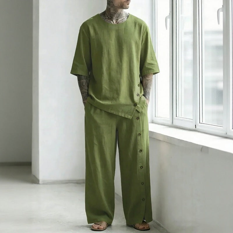 Alessio™ Set with Oversized T-Shirt, Wide-Leg Pants and Side Button Detail