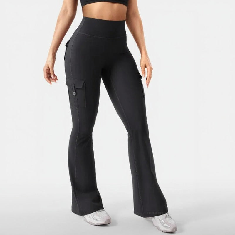 Nadia™ Flare Leggings with Butt-Lifting Effect and Cargo Pockets