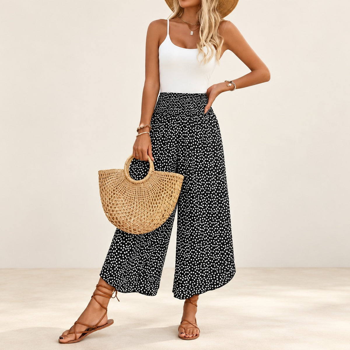 Pants Jessamine™ with Ruffled Hems, Elastic Waist and Flowy Drape