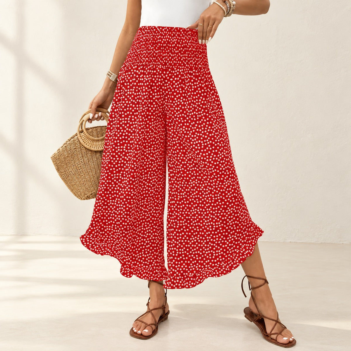 Pants Jessamine™ with Ruffled Hems, Elastic Waist and Flowy Drape