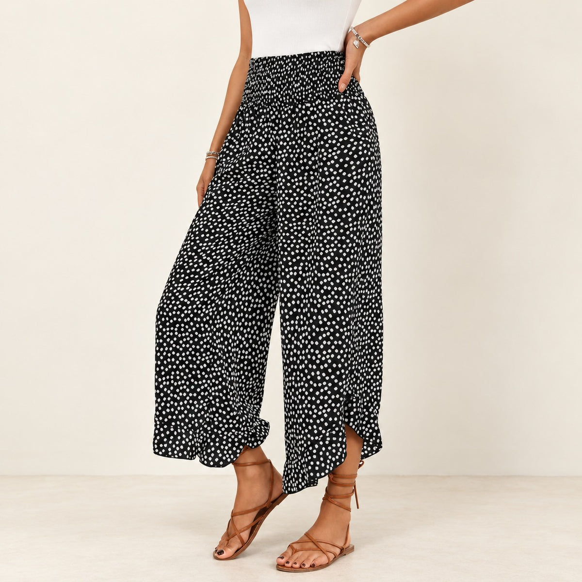 Pants Jessamine™ with Ruffled Hems, Elastic Waist and Flowy Drape