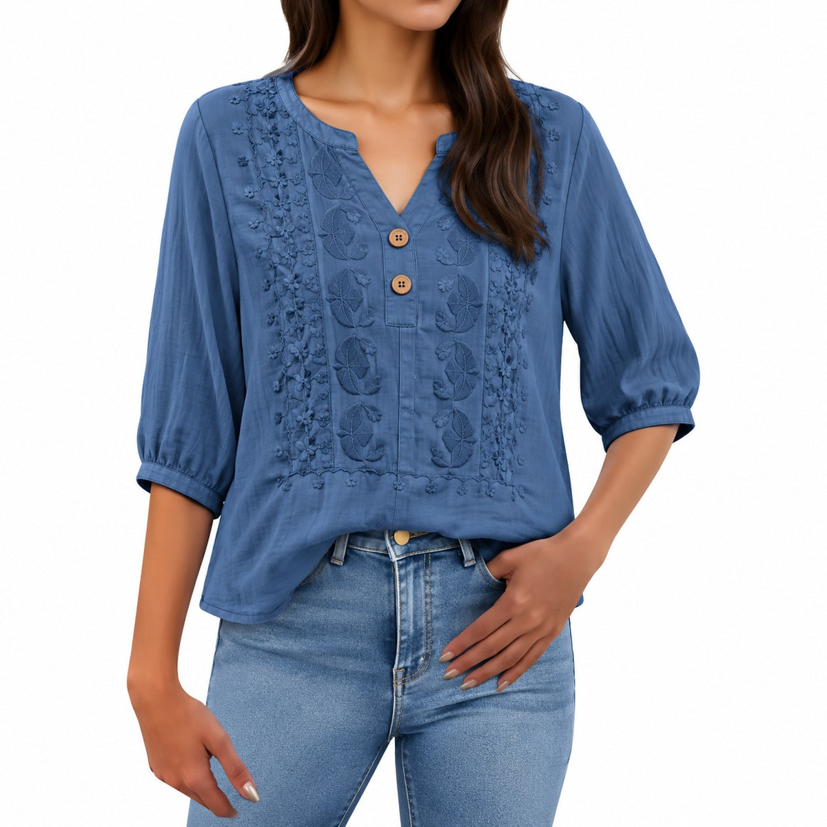 Blouse Brenna™ in Cotton-Linen Blend with Artisan Embroidery