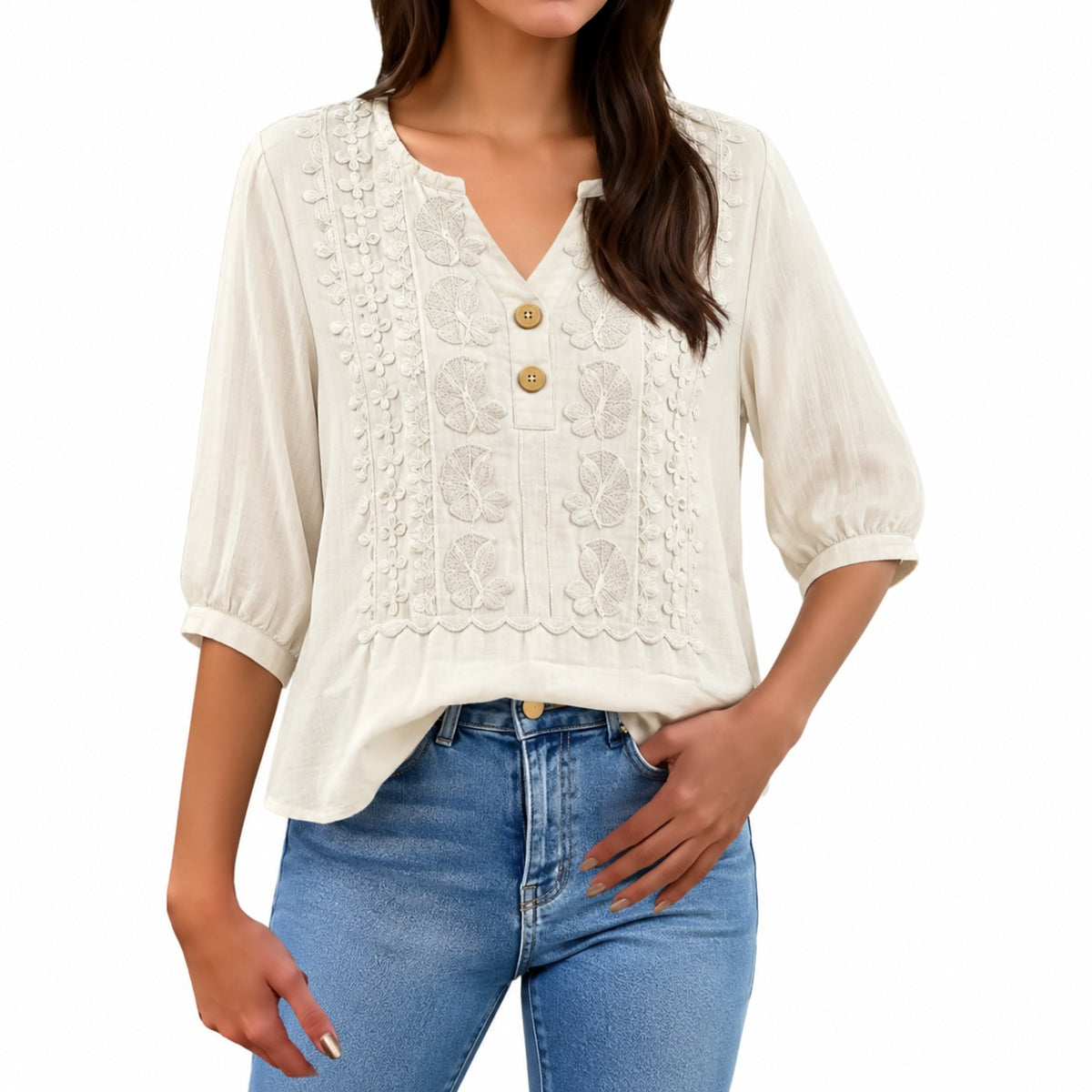 Blouse Brenna™ in Cotton-Linen Blend with Artisan Embroidery