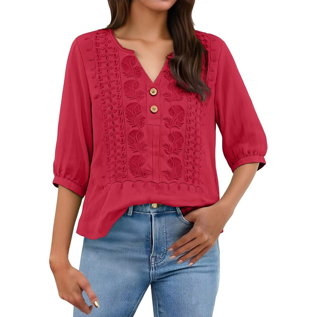 Blouse Brenna™ in Cotton-Linen Blend with Artisan Embroidery
