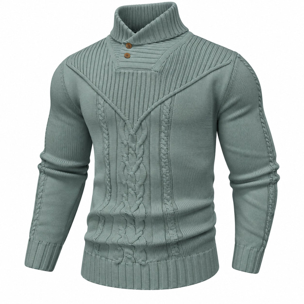 Sweater Darren™ with Textured Knit, Buttoned High Collar and Cable Details