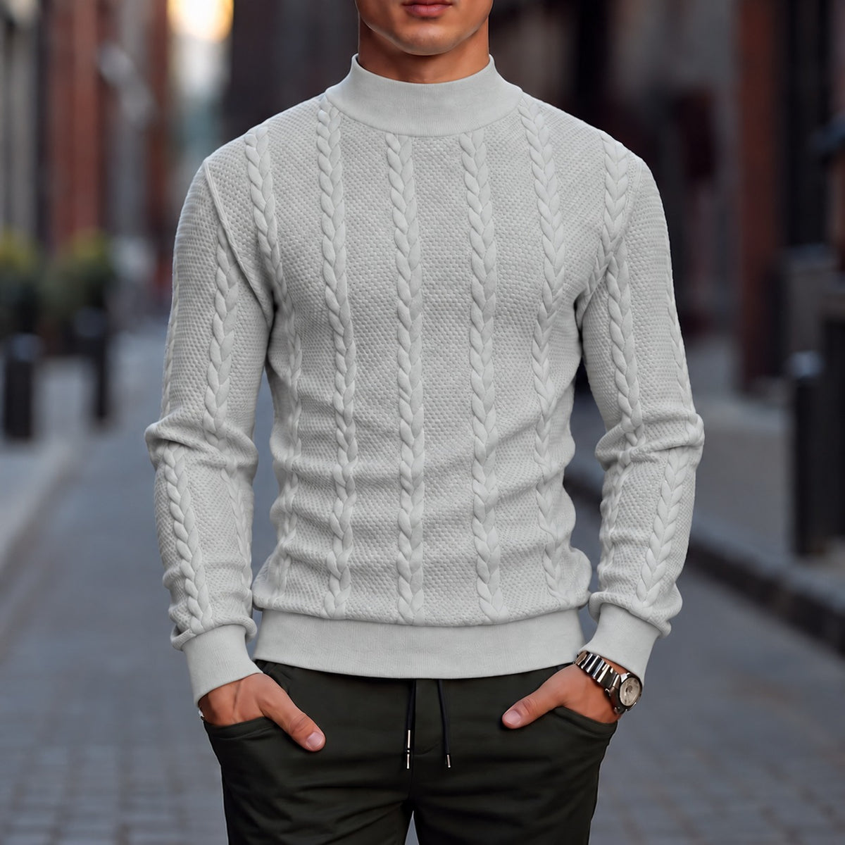 Aldenwood™ Cable-Textured Sweater with a Mock Neck and Premium Finish