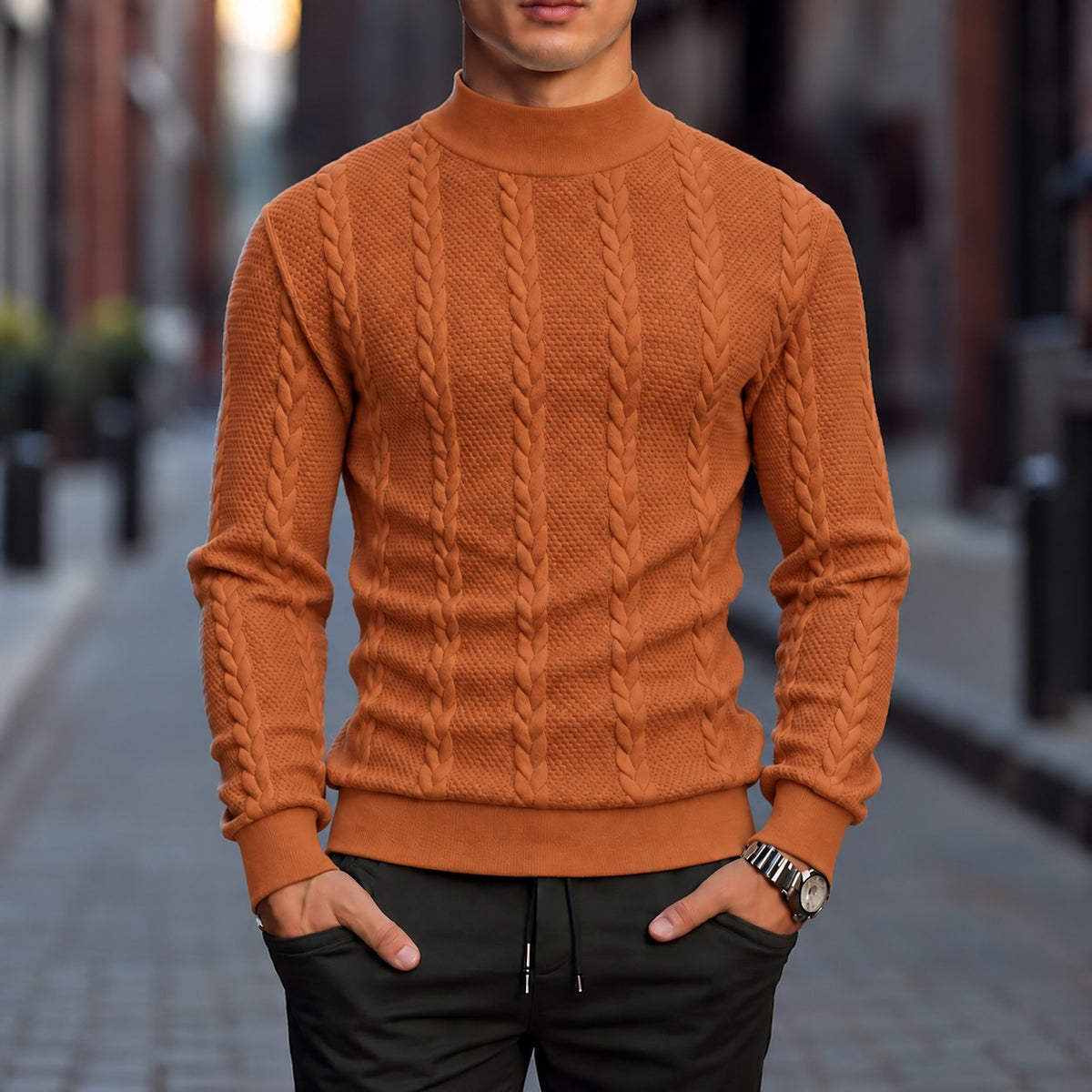 Aldenwood™ Cable-Textured Sweater with a Mock Neck and Premium Finish