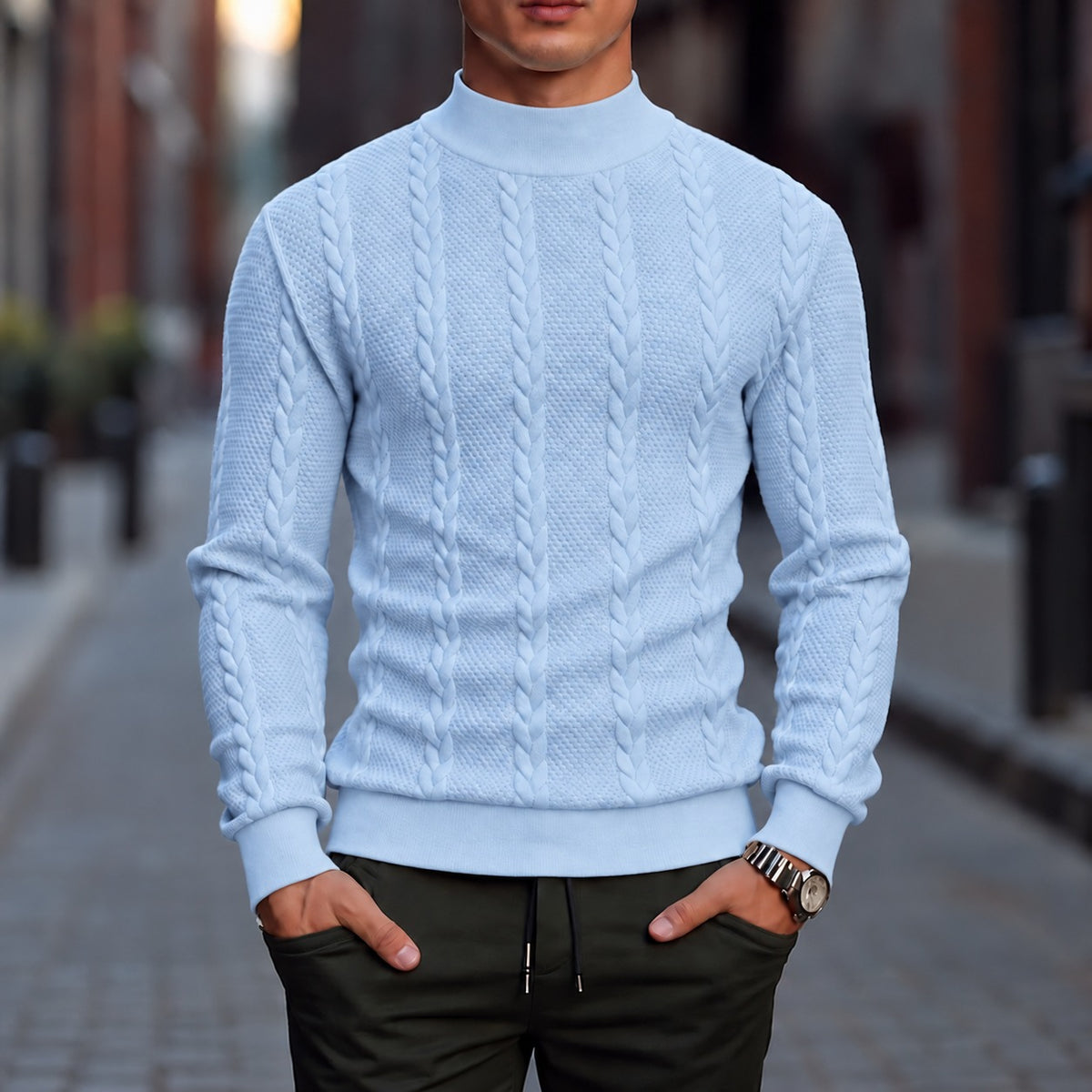 Aldenwood™ Cable-Textured Sweater with a Mock Neck and Premium Finish