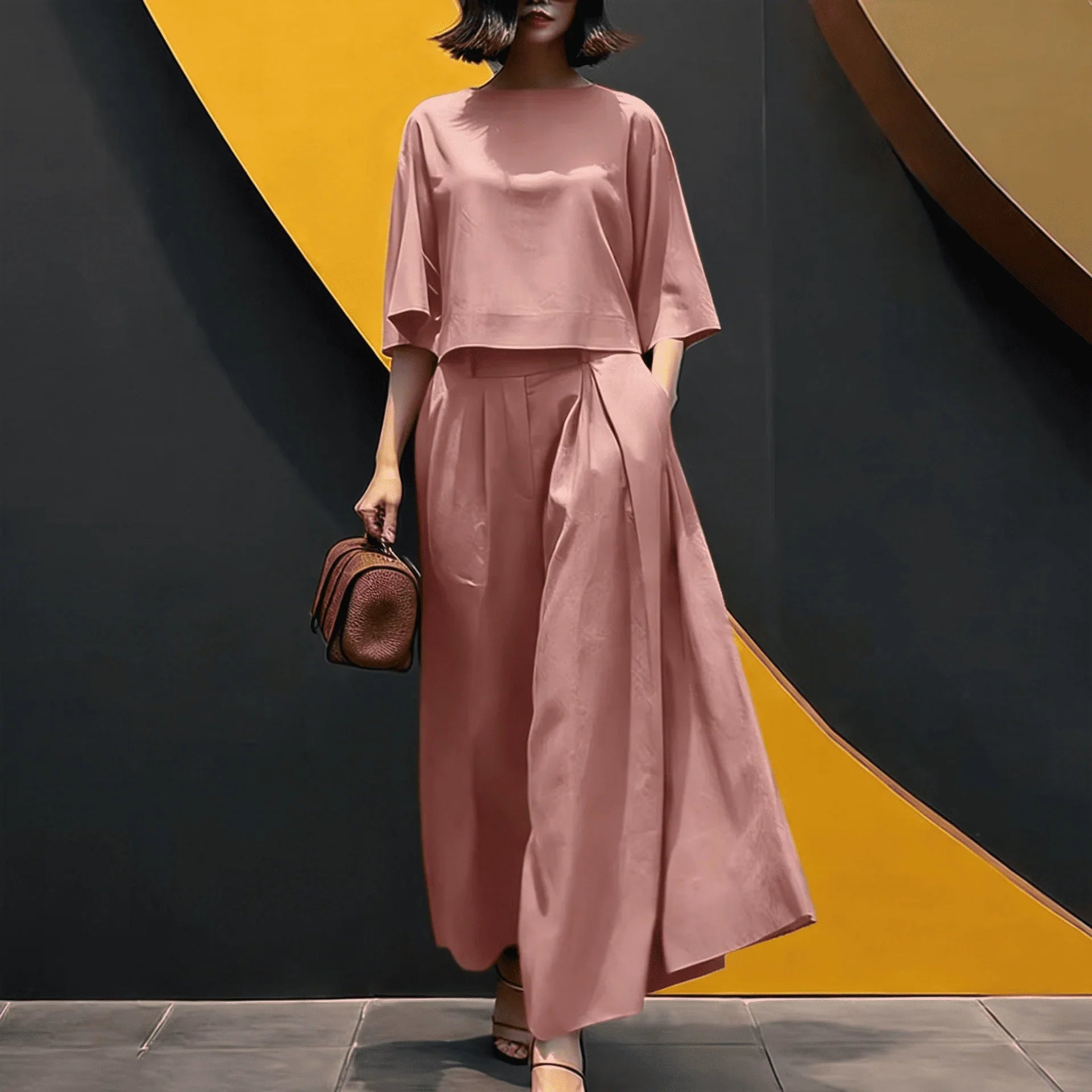 Sophia™ Chic Set with Cropped Blouse and High-Waisted Wide-Leg Pants