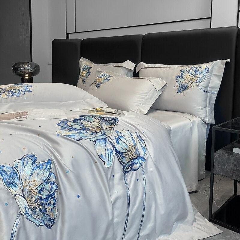 Conjunto de Roupas de Cama Flor de Lótus em 100% Algodão Egípcio 4 Peças - ModernLar