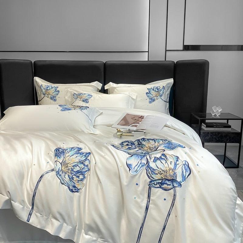 Conjunto de Roupas de Cama Flor de Lótus em 100% Algodão Egípcio 4 Peças - ModernLar