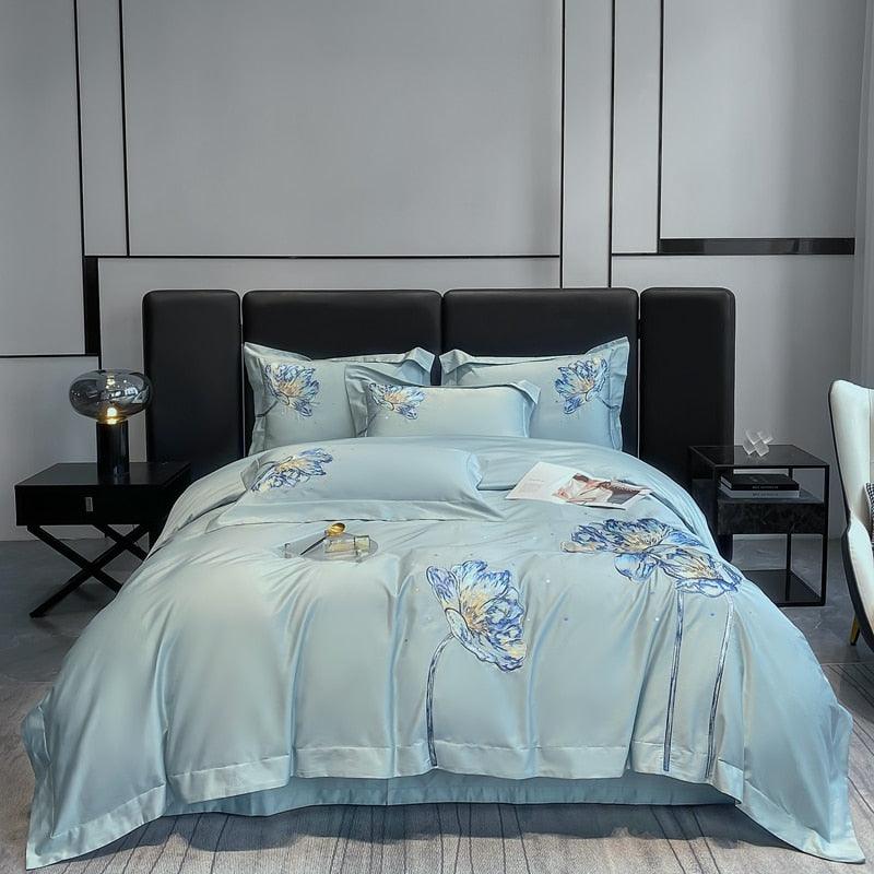 Conjunto de Roupas de Cama Flor de Lótus em 100% Algodão Egípcio 4 Peças - ModernLar