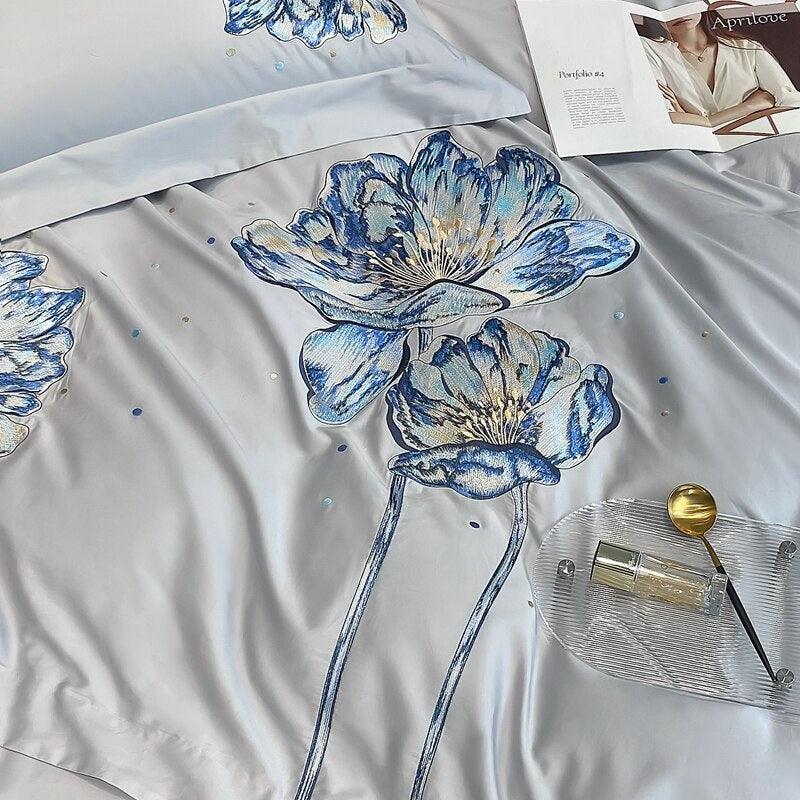 Conjunto de Roupas de Cama Flor de Lótus em 100% Algodão Egípcio 4 Peças - ModernLar