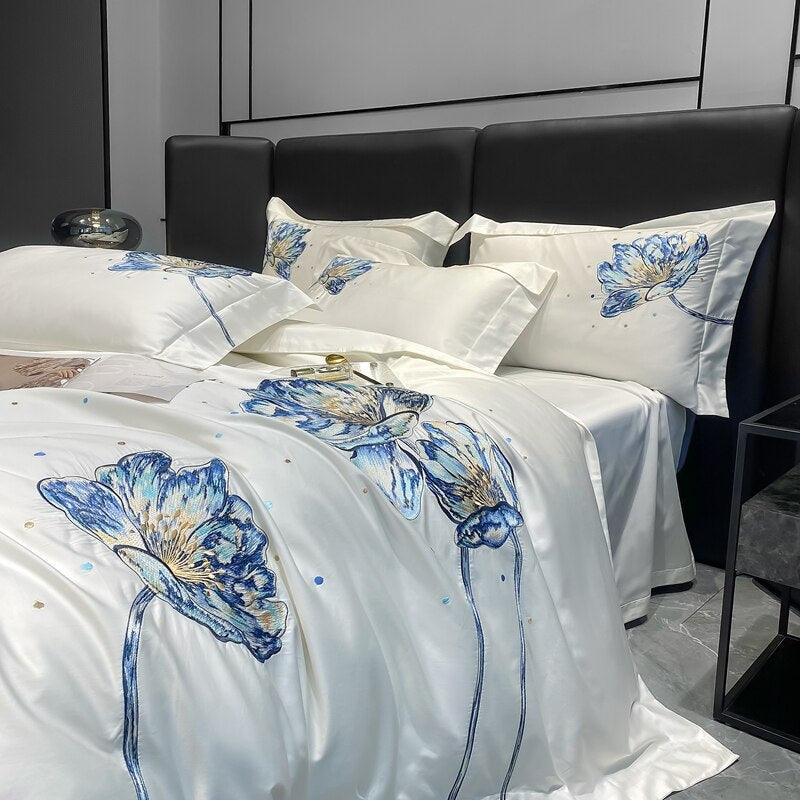 Conjunto de Roupas de Cama Flor de Lótus em 100% Algodão Egípcio 4 Peças - ModernLar