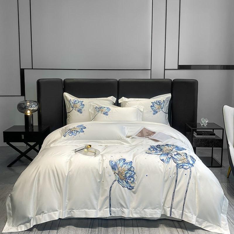 Conjunto de Roupas de Cama Flor de Lótus em 100% Algodão Egípcio 4 Peças - ModernLar