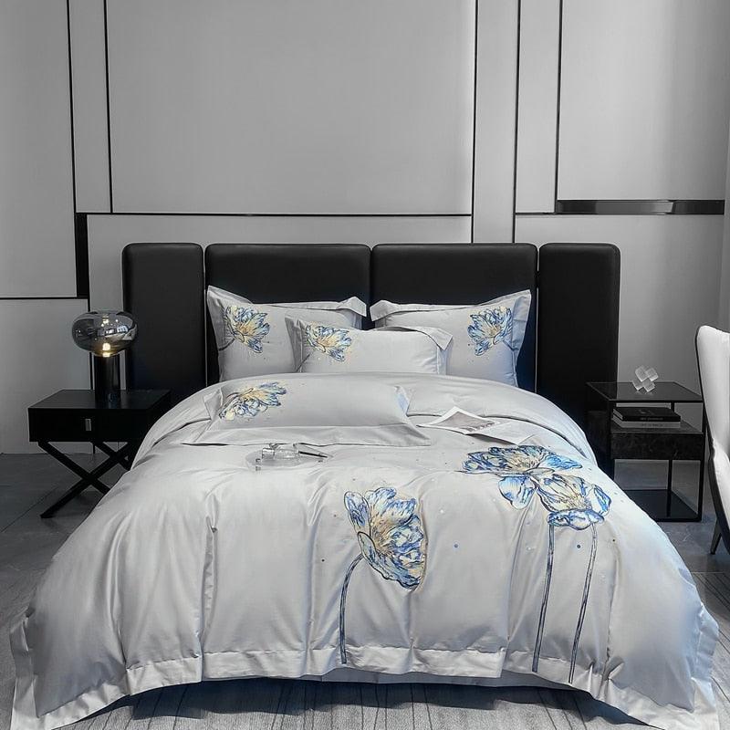 Conjunto de Roupas de Cama Flor de Lótus em 100% Algodão Egípcio 4 Peças - ModernLar