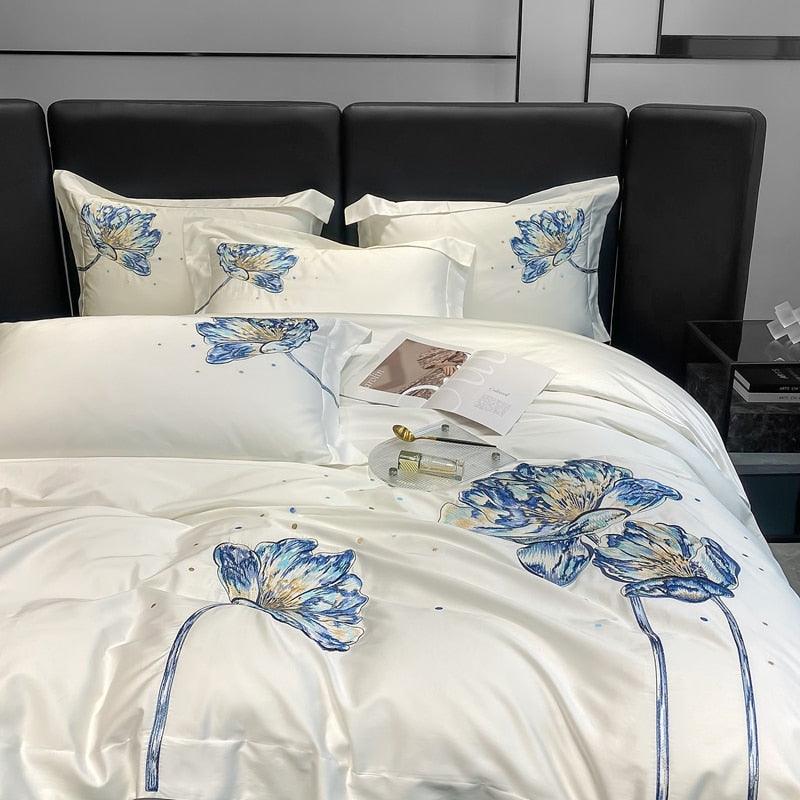 Conjunto de Roupas de Cama Flor de Lótus em 100% Algodão Egípcio 4 Peças - ModernLar