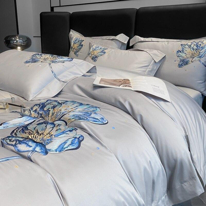 Conjunto de Roupas de Cama Flor de Lótus em 100% Algodão Egípcio 4 Peças - ModernLar