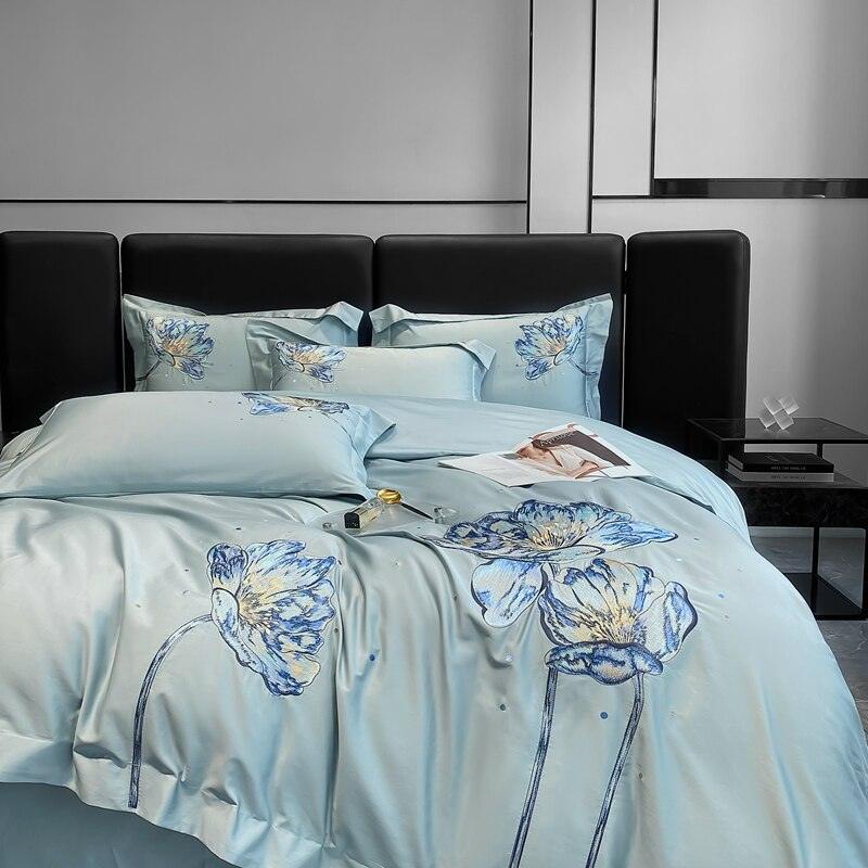 Conjunto de Roupas de Cama Flor de Lótus em 100% Algodão Egípcio 4 Peças - ModernLar