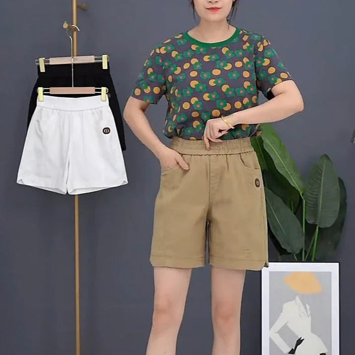 (Super Promo: Buy 2, Get 3) Women’s Twill Shorts with Elastic Waist and Loose Fit – Elegant and Fresh for Summer